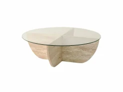 Vente-unique Mesa de centro de vidrio templado - Efecto travertino y transparente - AYSUN Transparente / Beige