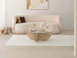 Vente-unique Mesa de centro de vidrio templado - Efecto travertino y transparente - AYSUN Transparente / Beige