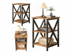 MESA DE CENTRO INDUSTRIAL CUADRADA DE MADERA ESTANTE RETRO ARMARIOS LOFT