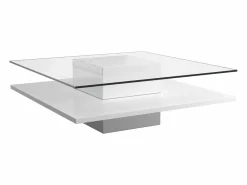 Discount Vente-unique Mesa de centro ISANIA - Cristal templado y MDF blanco Transparente / Blanco
