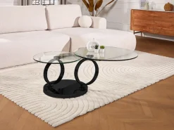 Maison Céphy Mesa de centro JOLINE con tableros giratorios - Vidrio templado - Negro