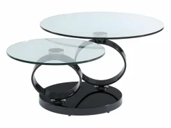 Maison Céphy Mesa de centro JOLINE con tableros giratorios - Vidrio templado - Negro