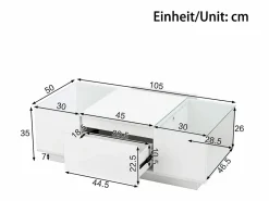 Merax Mesa de centro moderna - 105 x 50 x 35 cm - con 2 cajones + LED - tablero de cristal - aglomerado -