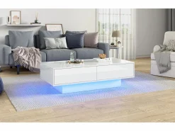 Hot Mesa de centro moderna brillante con 2 cajones - 115 x 55 x 34 cm - LED - Tablero de partículas - Mesa De Centro