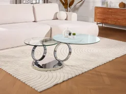 Maison Céphy Mesa de centro modular de vidrio templado, cerámica y metal - Efecto mármol blanco - JOLINE