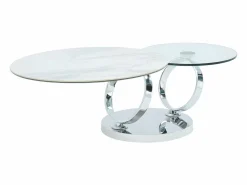 Maison Céphy Mesa de centro modular de vidrio templado, cerámica y metal - Efecto mármol blanco - JOLINE