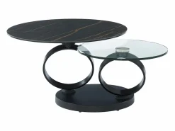 Best Mesa de centro modular de vidrio templado, cerámica y metal - Efecto mármol negro - JOLINE Mesa De Centro