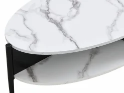 Outlet Vente-unique Mesa de centro ovalada con 4 estantes de MDF y metal - Efecto mármol blanco y negro - EVARO Negro / Blanco