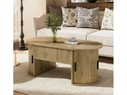 Best ModernLuxe Mesa de centro ovalada elevable 100x50x40,5 cm - Estantes abiertos y almacenamiento oculto - 2 puertas correderas - MDF - Natural Color natural claro