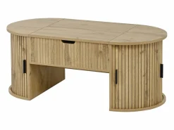 Best ModernLuxe Mesa de centro ovalada elevable 100x50x40,5 cm - Estantes abiertos y almacenamiento oculto - 2 puertas correderas - MDF - Natural Color natural claro