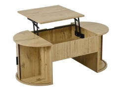 Best ModernLuxe Mesa de centro ovalada elevable 100x50x40,5 cm - Estantes abiertos y almacenamiento oculto - 2 puertas correderas - MDF - Natural Color natural claro