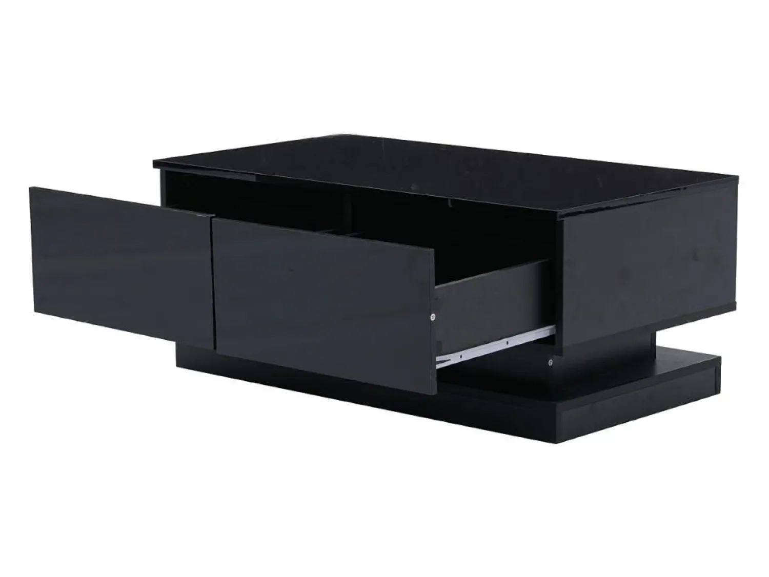 Sale Hauss Spole Mesa de centro rectangular 90x50x38cm con 2 cajones, LED incluido, cuerpo en lacado brillo Negro