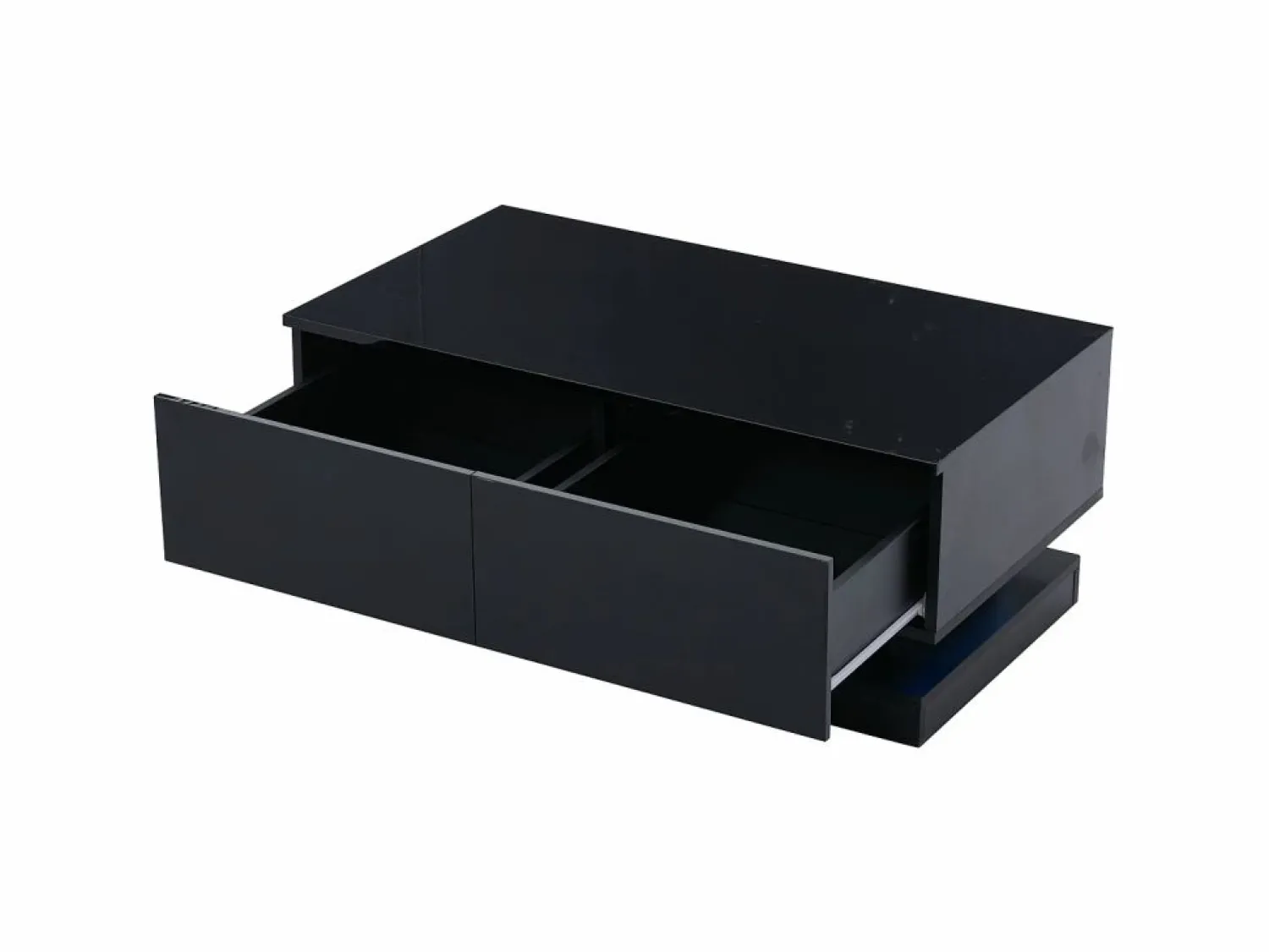 Sale Hauss Spole Mesa de centro rectangular 90x50x38cm con 2 cajones, LED incluido, cuerpo en lacado brillo Negro
