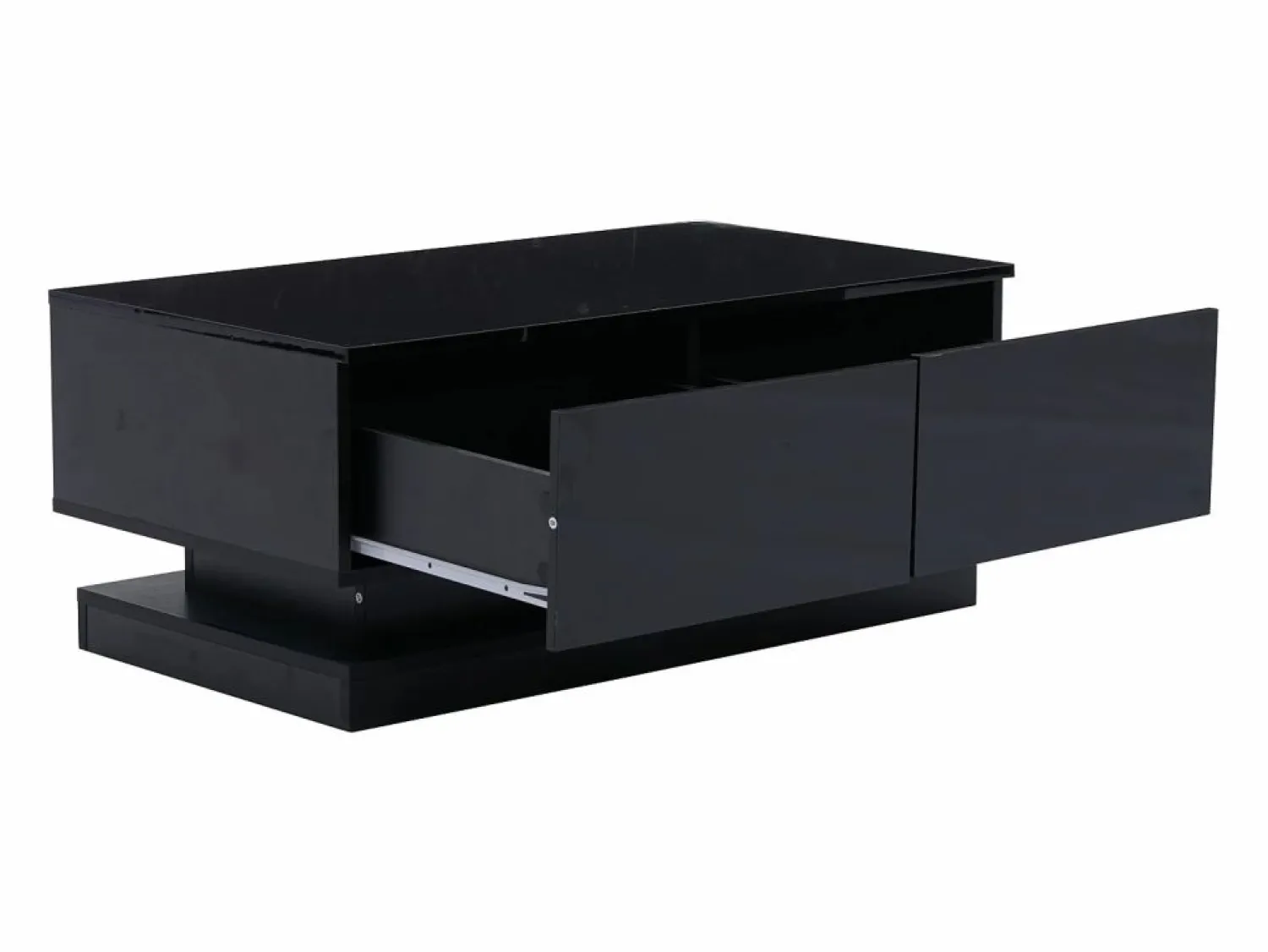 Sale Hauss Spole Mesa de centro rectangular 90x50x38cm con 2 cajones, LED incluido, cuerpo en lacado brillo Negro
