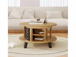 Merax Mesa de centro redonda con estantes de almacenamiento giratorios - 85,2 x 80 x 45,2 cm - Tablero de partículas - Natural + Negro