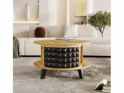 Merax Mesa de centro redonda con estantes de almacenamiento giratorios - 85,2 x 80 x 45,2 cm - Tablero de partículas - Natural + Negro