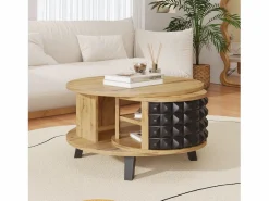 Merax Mesa de centro redonda con estantes de almacenamiento giratorios - 85,2 x 80 x 45,2 cm - Tablero de partículas - Natural + Negro
