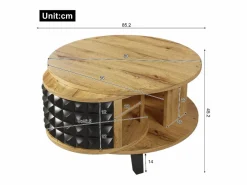 Merax Mesa de centro redonda con estantes de almacenamiento giratorios - 85,2 x 80 x 45,2 cm - Tablero de partículas - Natural + Negro