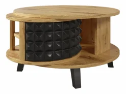 Merax Mesa de centro redonda con estantes de almacenamiento giratorios - 85,2 x 80 x 45,2 cm - Tablero de partículas - Natural + Negro