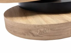Vente-unique Mesa de centro redonda giratoria con 1 estante de MDF - Negro y natural claro - JANITA
