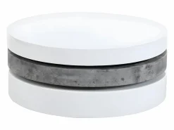 Online Mesa de centro redonda y pivotante - 3 tableros - MDF - Color: blanco y cemento. JANITA Mesa De Centro