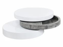 Online Mesa de centro redonda y pivotante - 3 tableros - MDF - Color: blanco y cemento. JANITA Mesa De Centro