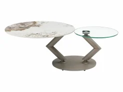 Discount Mesa de centro tableros pivotantes de cerámica y vidrio templado - Efecto mármol blanco - ELDOVA Mesa De Centro