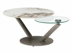 Discount Mesa de centro tableros pivotantes de cerámica y vidrio templado - Efecto mármol blanco - ELDOVA Mesa De Centro