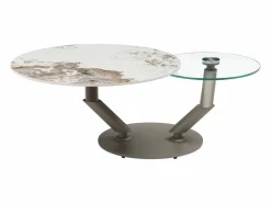 Discount Mesa de centro tableros pivotantes de cerámica y vidrio templado - Efecto mármol blanco - ELDOVA Mesa De Centro