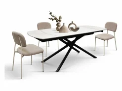 Clearance Mesa de cerámica blanca, base de metal , extensible 120x88-180x88 cm - BONIFACIO Negro