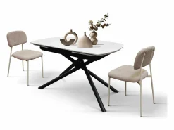 Clearance Mesa de cerámica blanca, base de metal , extensible 120x88-180x88 cm - BONIFACIO Negro