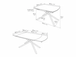 Clearance Mesa de cerámica blanca, base de metal , extensible 120x88-180x88 cm - BONIFACIO Negro