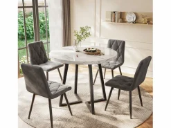 Merax Mesa de comedor - 80 x 80 x 75 cm - Mesa redonda de metal con moderno diseño de mármol - MDF - /dorado
