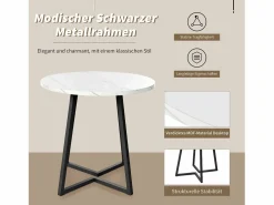 Merax Mesa de comedor - 80 x 80 x 75 cm - Mesa redonda de metal con moderno diseño de mármol - MDF - /dorado