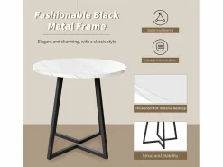 Merax Mesa de comedor - 80 x 80 x 75 cm - Mesa redonda de metal con moderno diseño de mármol - MDF - /dorado
