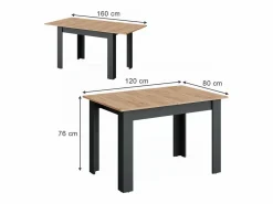 Sale Mesa de comedor antracita/roble dorado 160x80x76 repose Mesa Extensible