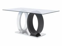 Vente-unique Mesa de comedor AYANE - Tapa cristal templado Gris y blanco