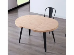 ADEC Mesa de comedor Berg extensible diseño redondo roble nordish/negro 76x80-120-160x80 cm