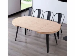 ADEC Mesa de comedor Berg extensible diseño redondo roble nordish/negro 76x80-120-160x80 cm