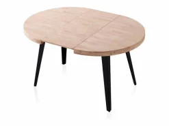 ADEC Mesa de comedor Berg extensible diseño redondo roble nordish/negro 76x80-120-160x80 cm