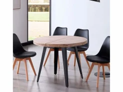 New ADEC Mesa de comedor Berg extensible forma redonda roble honey/ 76x100-140-180x100 cm Negro