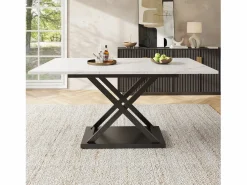 Discount Mesa de comedor blanca - Mesa de comedor extensible con patas de hierro negro - para cocina y sala de estar Blanco