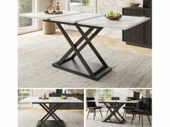 Discount Mesa de comedor blanca - Mesa de comedor extensible con patas de hierro negro - para cocina y sala de estar Blanco