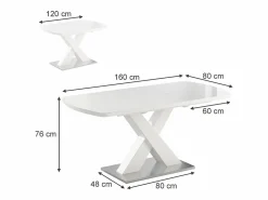 Clearance Vicco Mesa de comedor 120x80x76 chinto Blanco