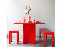 Online Mesa de comedor cuadrada tablero laminado de 3cm llama 100x100cm Rojo