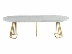 New Mesa de comedor de 2 a 12 comensales de MDF y acero - Efecto mármol blanco y dorado - FIRELA Mesa Extensible|Mesa De Comedor
