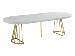 New Mesa de comedor de 2 a 12 comensales de MDF y acero - Efecto mármol blanco y dorado - FIRELA Mesa Extensible|Mesa De Comedor