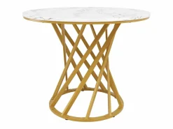 Merax Mesa de comedor de 4 plazas - 80 x 80 x 76 cm - mesa redonda con patas de metal dorado - tablero de MDF jaspeado - MDF + metal -