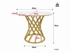 Merax Mesa de comedor de 4 plazas - 80 x 80 x 76 cm - mesa redonda con patas de metal dorado - tablero de MDF jaspeado - MDF + metal -