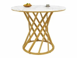 Merax Mesa de comedor de 4 plazas - 80 x 80 x 76 cm - mesa redonda con patas de metal dorado - tablero de MDF jaspeado - MDF + metal -